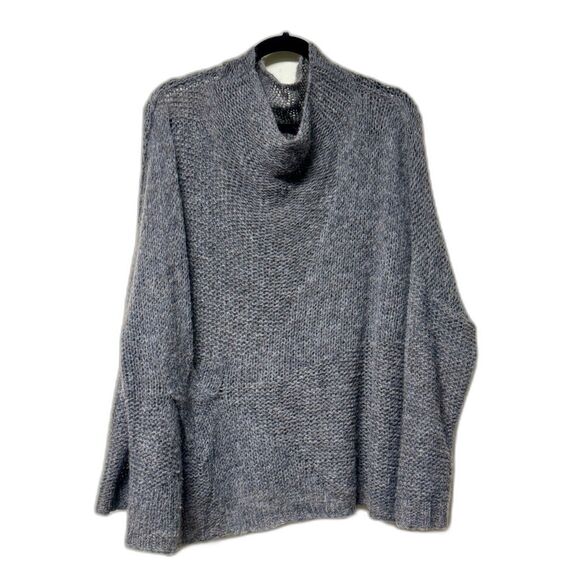 EILEEN FISHER Wool/Alpaca Blend Super Soft Lightweight Gray Funnel Neck Sweater - Picture 1 of 6